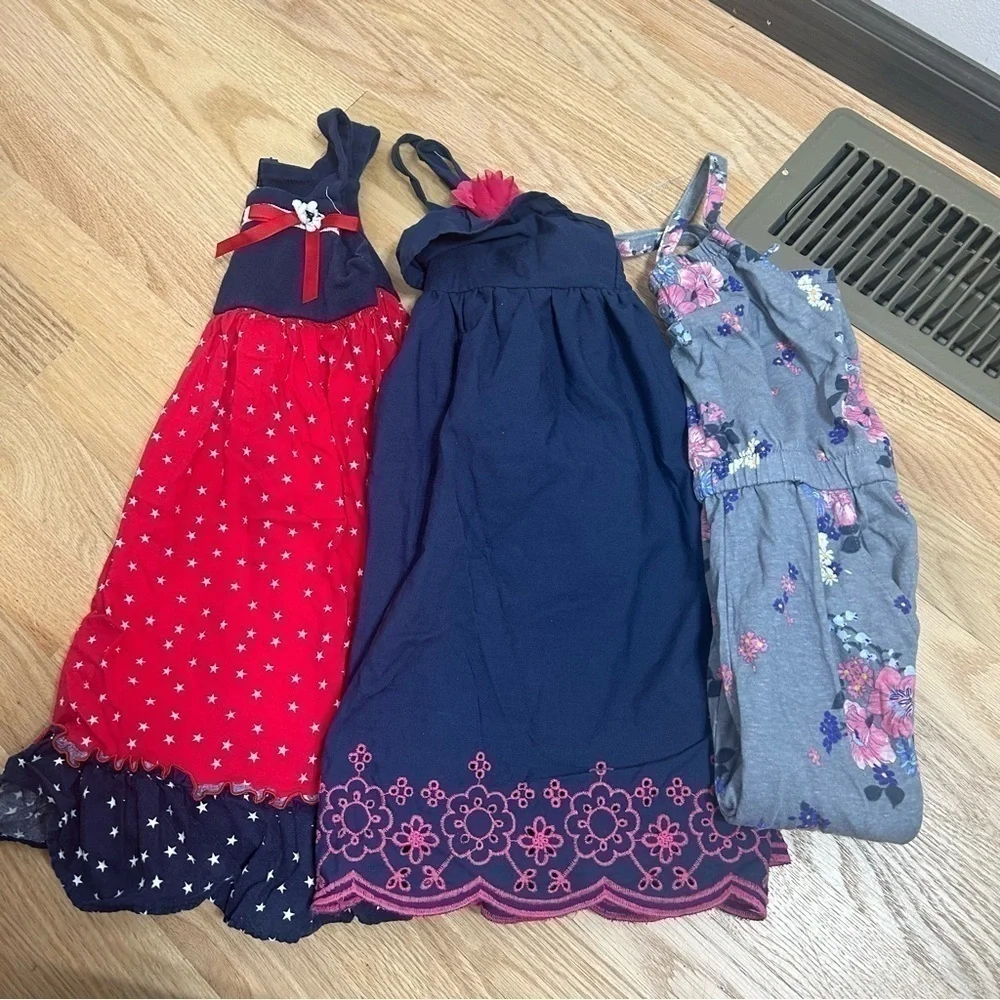 4T Dress & Romper Bundle Penelope Mack Old Navy Floral Patriotic Gray Pink Blue